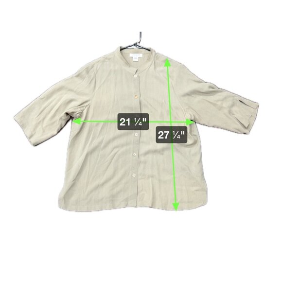 Citron Santa Monica Womens Olive Green Silk Button-Up 3/4 Sleeve Blouse Sz 1X - Picture 7 of 9